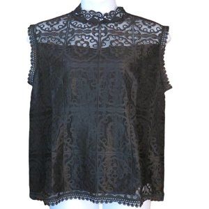 Marc Bouwer Black Sleeveless Lace Overlay Top Size Large NWOT